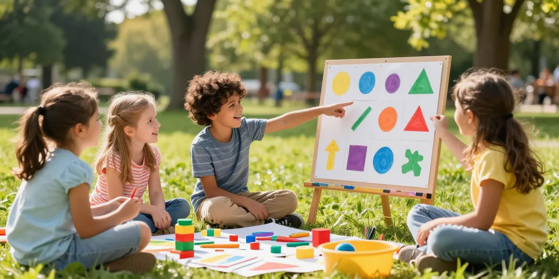 Children joyfully learning about shapes, lihat di sini for fun educational activities.